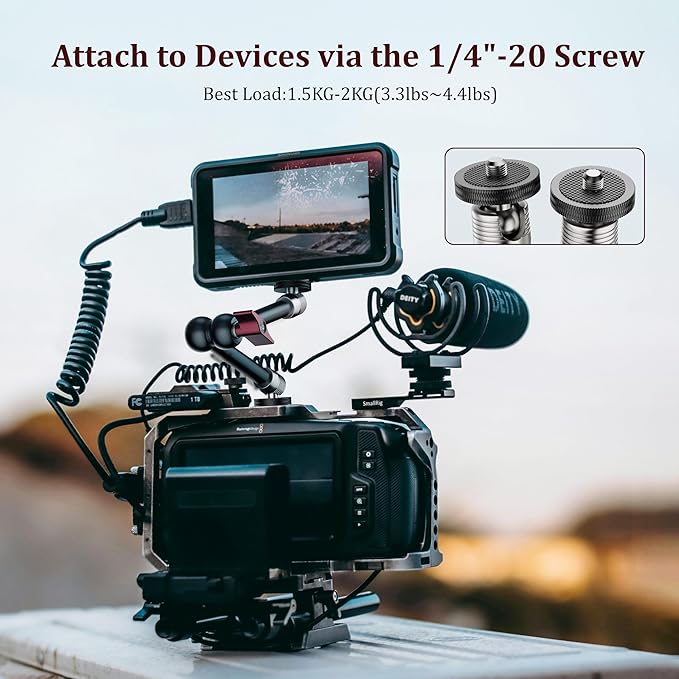 HSU 9.8" Magic Arm with 1/4" Thread Screw, Adjustable Articulating Friction Power Arm with Dual Ball Head for LCD Monitor/LED Lights/Cameras/Smartphones/Action Cameras