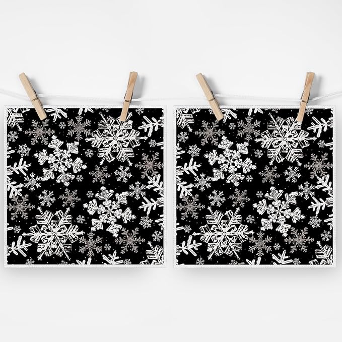 Artoid Mode Black Snowflakes Winter Kitchen Dish Cloths, 12x12 Inch Quick Dry Microfiber Dishcloths for Kitchen Dish Rags Set of 2