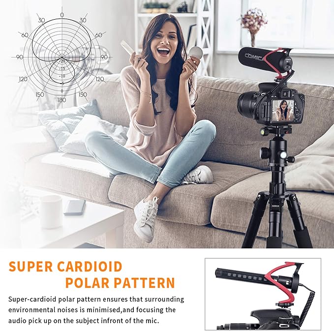 COMICA CVM-V30 LITE Video Microphone,Super-Cardioid Condenser On-Camera Shotgun Microphone for Canon Nikon Sony Panasonic DSLR Cameras,Mic for iPhone Android Smartphone with 3.5mm Jack(Red)
