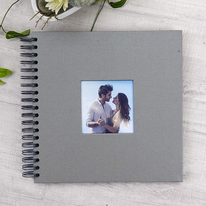 10 x 10 Inch DIY Scrapbook Photo Album with Window Design Cover 80 Pages Craft Paper Memory Book for Weeding Anniversary Travel and Baby (Gray)