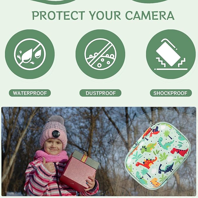 Leayjeen Kids Camera Case Compatible with Goopow/Mgaolo/HOOMOON/Hangrui Kids Camera Toys and Children Digital Video Camcorder Camera,Best Christmas and Birthday Gifts -Green Dinosaur(Case Only)