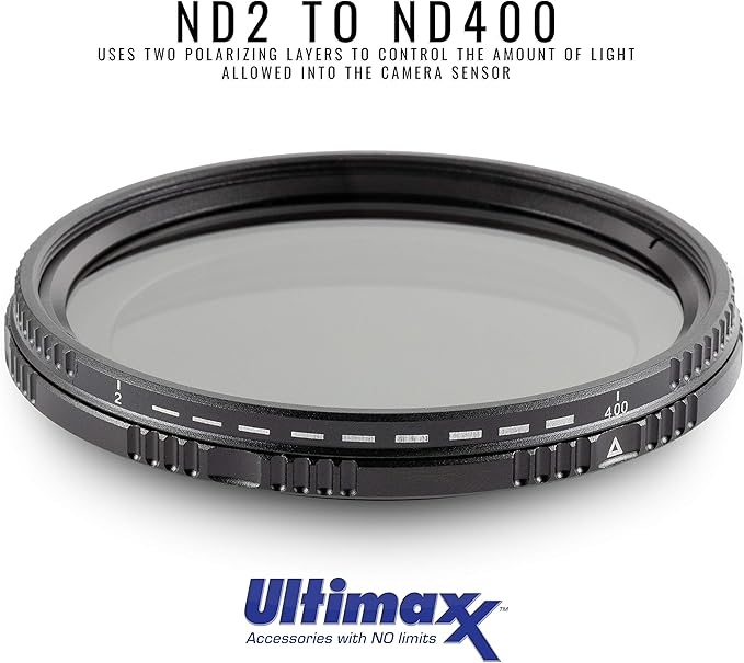 82mm ND Filter Ultimaxx 82mm ND2-ND400 Fader Variable Neutral Density Adjustable Lens Filter Dynamic ND Filter Optical Glass