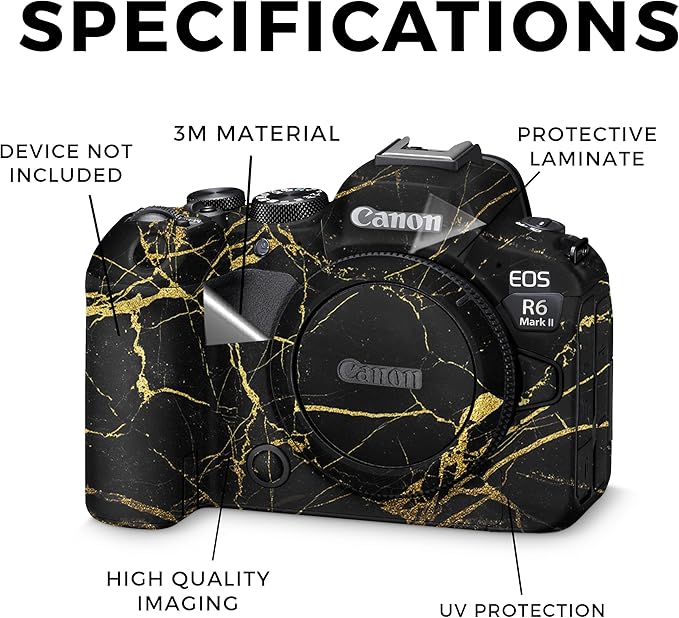 Camera Skin Compatible with Canon EOS R6 Mark II Camera (2022) - Black Gold Marble - Premium 3M Vinyl Protective Wrap Decal Cover - Easy to Apply | Crafted in The USA by MightySkins
