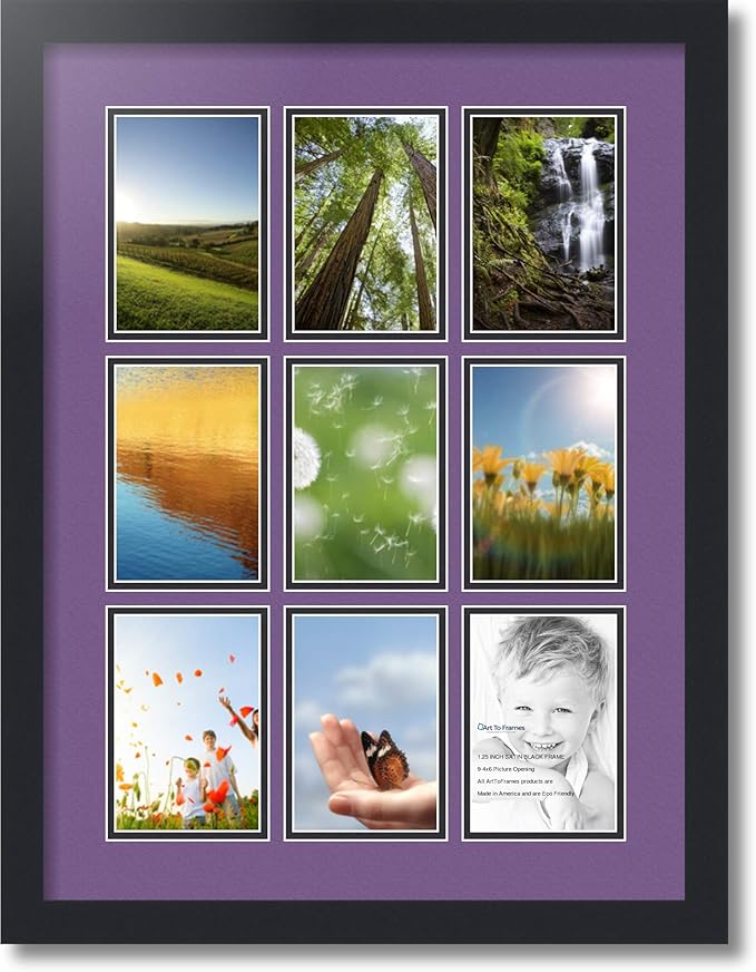 Art to Frames Double-Multimat-1047-849/89-FRBW26079 Collage Photo Frame Double Mat with 9-4x6 Openings and Satin Black Frame
