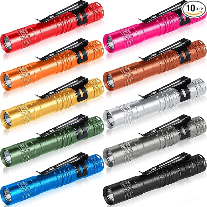 Hortsun 10 Pcs Mini Flashlight Bulk LED Pen with Pocket Small Flashlight with Clip for Outdoor Father's Day Gift for Men(3.54 Inch,Fresh Color)