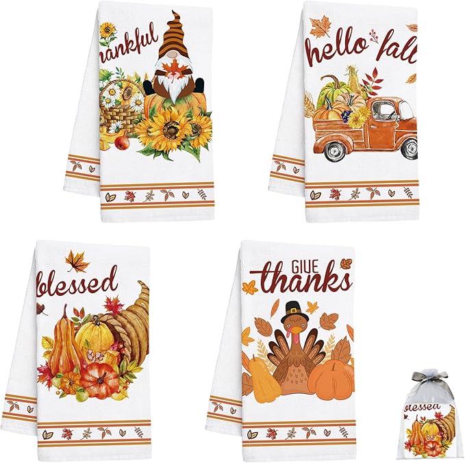 Nialnant Thanksgiving Kitchen Towels, Microfiber Washcloths Dish Towels for Drying Dishes, Funny Kitchen Hand Towels, Housewarming Gifts for New House (Thanksgiving Turkey)