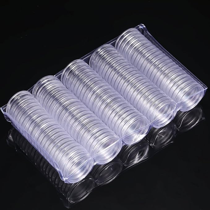 100 Pcs 25 mm Coin Holder Capsules Clear Round Plastic Coin Container Case for Coin Collection Supplies