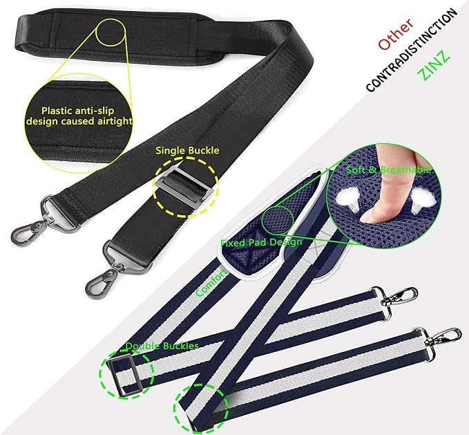 ZINZ Shoulder Strap 58" Ultra-Thick Fixed Padded and Adjustable Buckles Crossbody Strap for Briefcase Laptop Bag Luggage