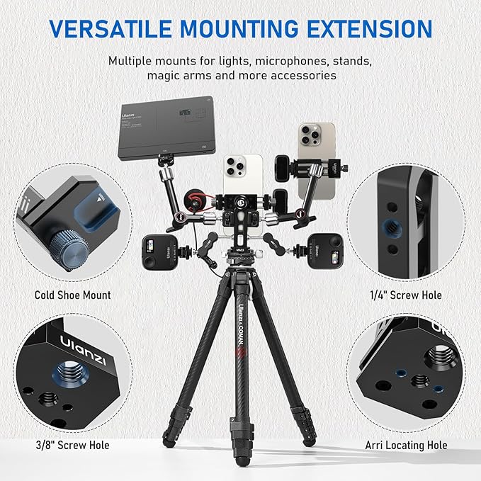 Ulanzi MA53 Metal Tripod Phone Mount, Smartphone Tripods Adapter with Arca Swiss/Uka Port, 2 Cold Shoe, 360° Cellphone Tripod Mount, for iPhone 17 Samsung Holder for Photo Video Vlogging Rig
