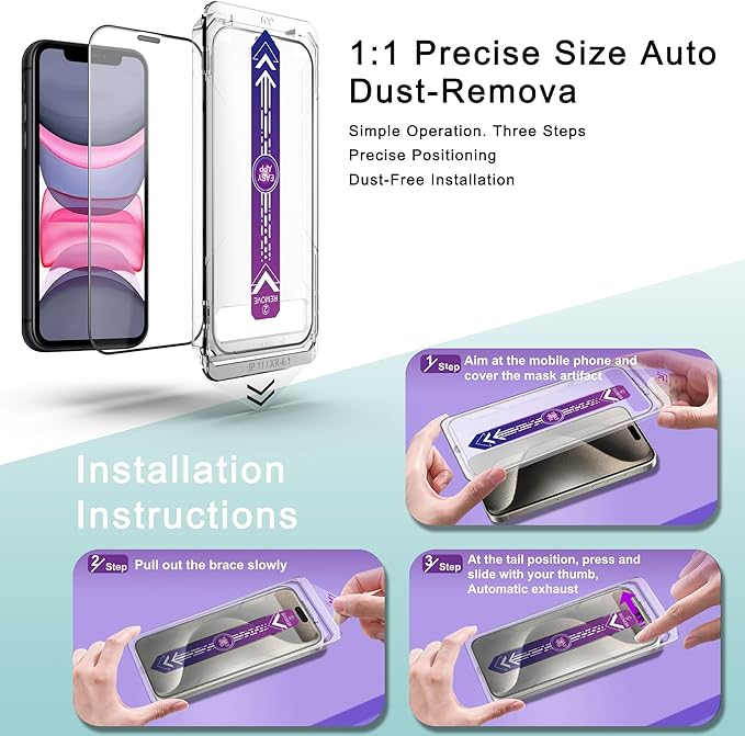 SHANG PIN JIA 2 Pack Screen Protector Tempered Glass for iPhone 11 and iPhone XR 6.1-Inch Auto Dust Removal, No Bubbles, High Definition Clear, Easy Installation