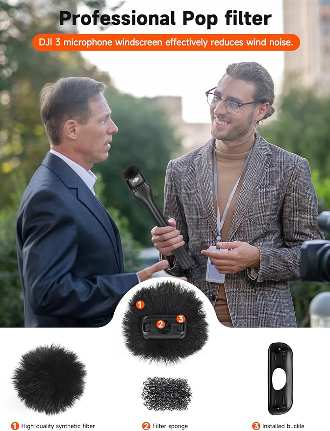 YOUSHARES Windscreen for DJI Mic 3 Transmitter (2 Pack) - Professional Wind Muff Pop Filter to Reduce Wind Noise - Easy Snap-on Design for DJI Mic 3 Wireless Microphone (Black)