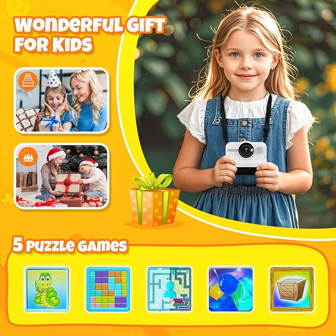 HiMont Kids Instant Print Camera, 1080P HD Kids Camera Instant Print with 3 Rolls Print Paper & 32GB Card, Ideal Kid Toys Gifts for Boys & Girls Age 3-14 (Black)