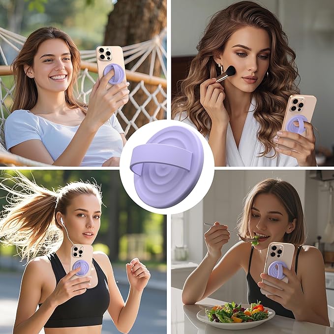 Magnetic Phone Grip Ring Holder, Liquid Silicone Magnet Cell Phone Grip Finger Loop, Compatible with Magsafe, Back of Phone for iPhone 17/16/15/14/13/12 Series, Lilac Purple