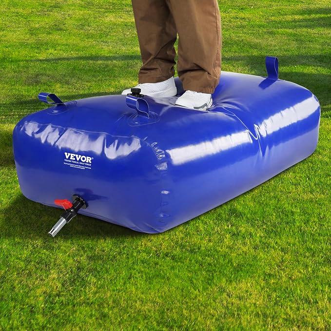 VEVOR 330L/87.17 Gallon Water Storage Bladder, RV Water Tank, 1000D Blue PVC Collapsible Water Storage Containers, Large Capacity Soft Water Bag, Portable Water Bladder, Fire Prevention, Camping