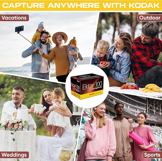 Kodak Ektar 100 35mm Film 4-Pack – ISO 100, 36 Exposure Color Film for 35mm Film Camera – Includes Balveli Premium Microfiber Cloth
