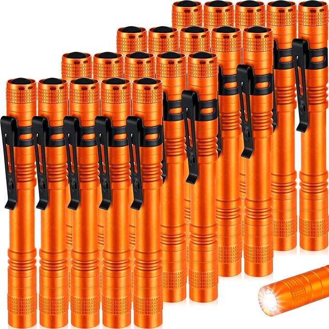 Hortsun 20 Pcs Mini Pen Light Flashlights Christmas Gifts for Men Pocket Flashlights Pen with Clip Small LED Handheld Slim Torches Without Battery(5.12 Inch,Orange)