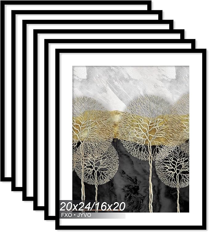20x24 Picture Frame Set of 6, Display Poster 16x20 with Mat or 20 x 24 Without Mat, Light Weight and High Transparent 20 by 24 Frame for Wall - 6 Pack/Black/20 x24