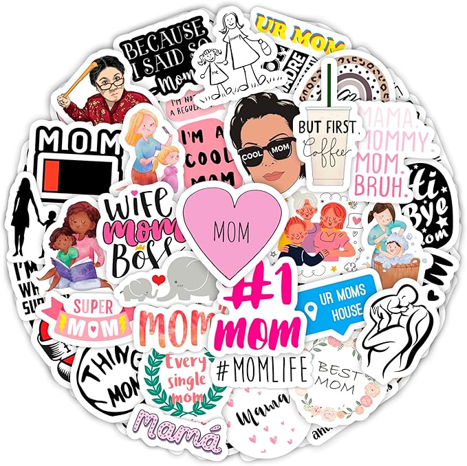 BulbaCraft 100 Pcs Funny Mom Stickers for Water Bottles - Mama Sticker, Funny Gifts for Mom, Mother Decals, Mothers Day Laptop Decals, Gifts for Women & Men