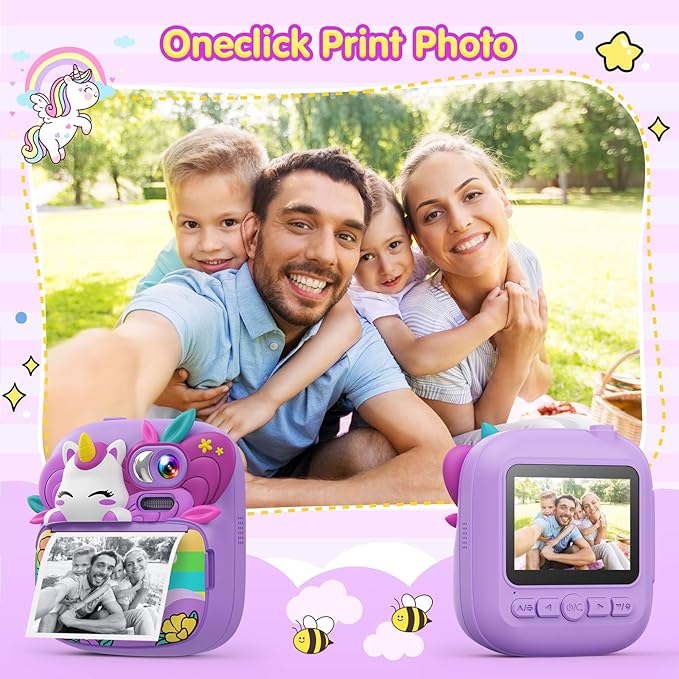 Kids Camera Instant Print, Camera for Kids with Printable Photos, Toddler Camera Toys for Children Ages 3-14, Digital Camera Birthday Gifts for Girls 4 5 6 7 8 9 10 11 12 13 Years Old (Purple)