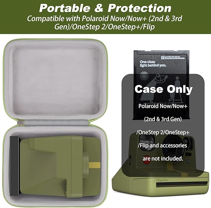 khanka Hard Carrying Case for Polaroid Now 3rd Gen I-Type,Now+ 3rd,Now 2nd,Now+ 2nd Gen,Flip,Originals Now I-Type,Originals Now+,I-2,OneStep+,OneStep 2 Instant Film Camera(Green Zipper)