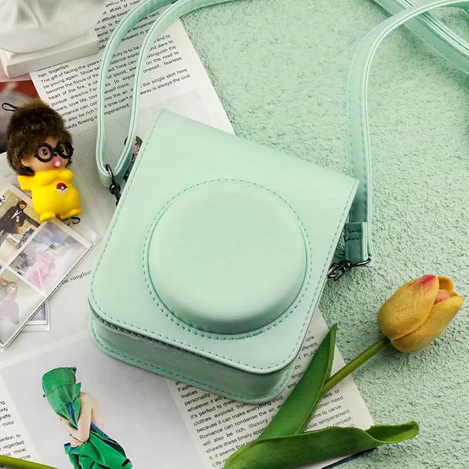 Frankmate Protective Case Compatible with Fujifilm Instax Mini 12 Instant Film Camera with Accessory Pocket and Adjustable Strap (Light Green)