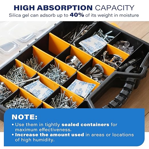 LotFancy Silica Gel Packets, 5 Gram 150 Packs Rechargeable Desiccant Dehumidifiers Packets, Moisture Absorber Drying Bag with Orange Indicator, Non-Toxic, Odorless