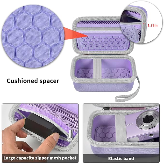 Digital Camera Carrying Case Compatible with Canon PowerShot G7 X Mark II/ G7X Mark III Digital 4K Vlogging Camera/for CAMKORY/for Lecran and More, Compact Small Camera Storage Bag for Kids (Purple)
