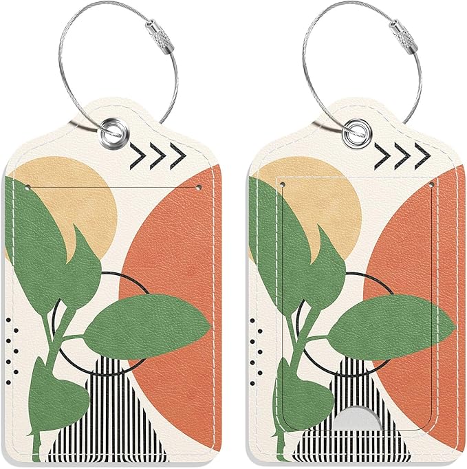 Luggage Tags for Suitcase, 2 Pack PU Leather Travel Cruise Luggage Tag with Privacy Flap, Name ID Label and Metal Loop for Women Men Suitcase Baggage Bag Backpack Instrument, Modern Art