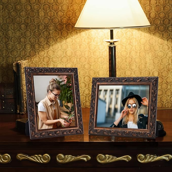 Edenseelake 8x10 Picture Frame Set of 2, Vintage Photo Frame with Retro Carved Pattern for Tabletop or Wall Decoration, Brown