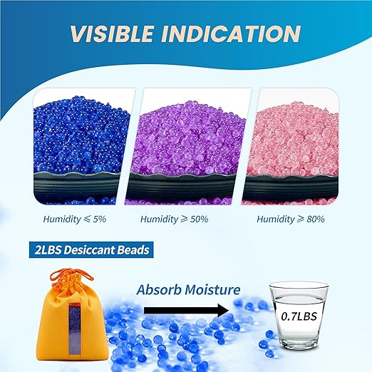 5 Sets 1000g Rechargeable Silica Gel Beads with 1 Cloth Bag, Indicating Blue Desiccants Beads [3-5mm] Moisture Absorber Desiccant Packs for Storage