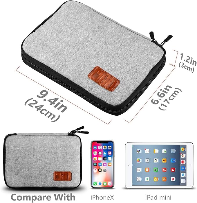 Travel Cable Organizer Bag Double Layer Waterproof Portable Electronic Accessories Organizer for USB Cable Cord Phone Charger Headset Wire SD Card with 10pcs Cable Ties(Grey)