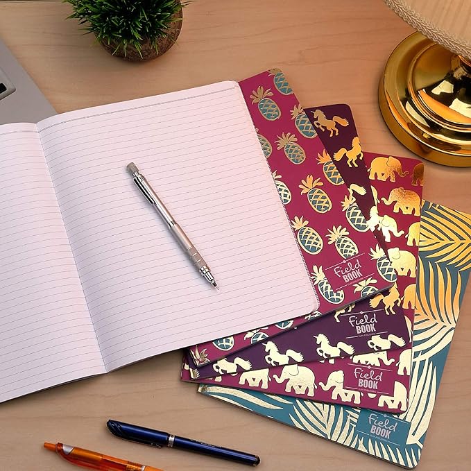 Elan Publishing Company Field Notebook/Journal - 8"x10" - Assorted Patterns Gold Foil - Lined - Pack of 5