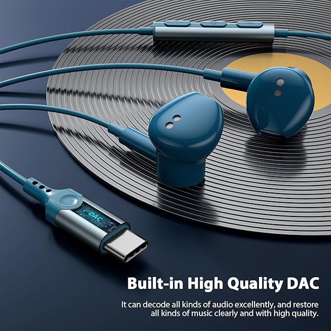USB C Headphones with Microphone for iPhone 17 Pro Max 17e 16e 16 15 Plus,Type-C Headphones for Google Pixel 10a Wired Earbuds Magnetic Sport Earphone for iPad/OnePlus 15/Samsung S26 S25 Flip 6 Fold 7