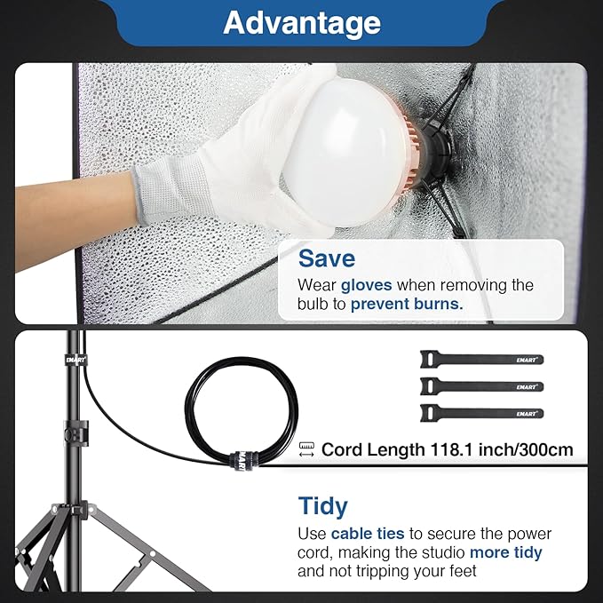 EMART Softbox Lighting Kit, 16"X16" Soft Box, 3000K-6000K 85W LED Bulbs with Remote, 65" Tripod, Professional Softbox Photography Lighting Kit for Studio Lights, Portrait, Video Recording(2PACK)