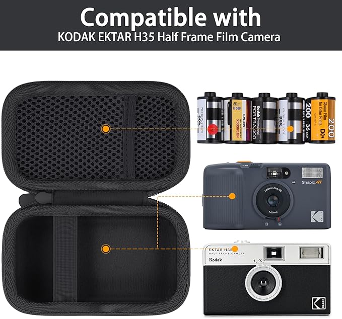 Camera Case for KODAK EKTAR H35/H35N/KODAK Snapic A1 Frame Film Camera,Carrying Case Holder for KODAK EKTAR H35/H35N Half Frame Film Camera and Accessories(Black Case)