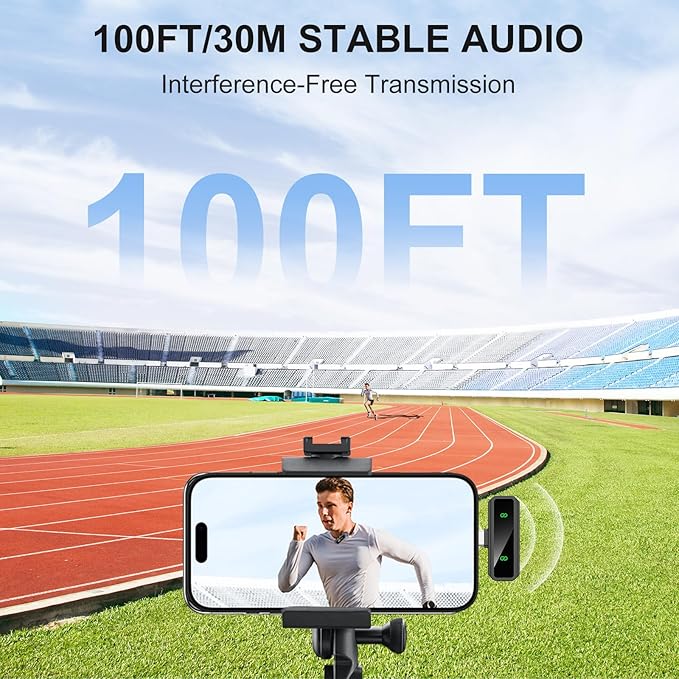 Mini Lavalier Microphone for iPhone/Android/PC, Lav Mic with 45H Battery, Noise Cancellation, 48KHz 16-Bit, Wireless Mic for Video Recording, Tiktok, YouTube, Vlog