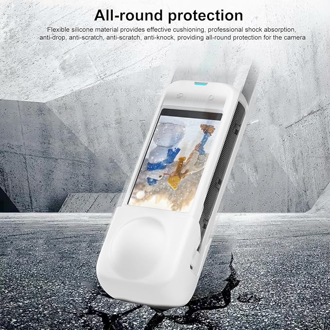PULUZ Silicone Protective Case for Insta360 X4 with Lens Cap, Soft Camera Protective Cover and Standard Lens Guard for Insta 360 X4 Accessories(White)