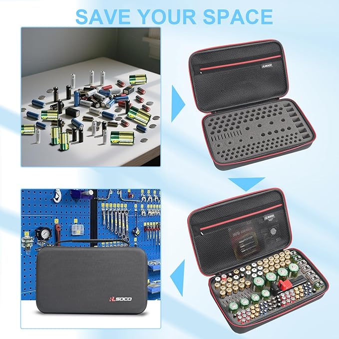 RLSOCO Battery Organizer Storage Case Holder Stores Up to 120+ Batteries: AA AAA C D 9V BT-168 and More. (Note: Include a battery tester, Not include any batteries)