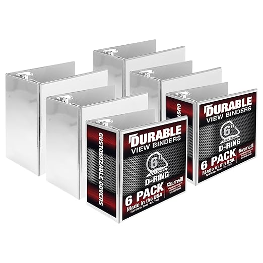 Samsill Durable 6 inch 3 Ring Binder, Made in USA, Locking D Ring FSC 100% Recycled Chipboard, Black, White, 6 Pack