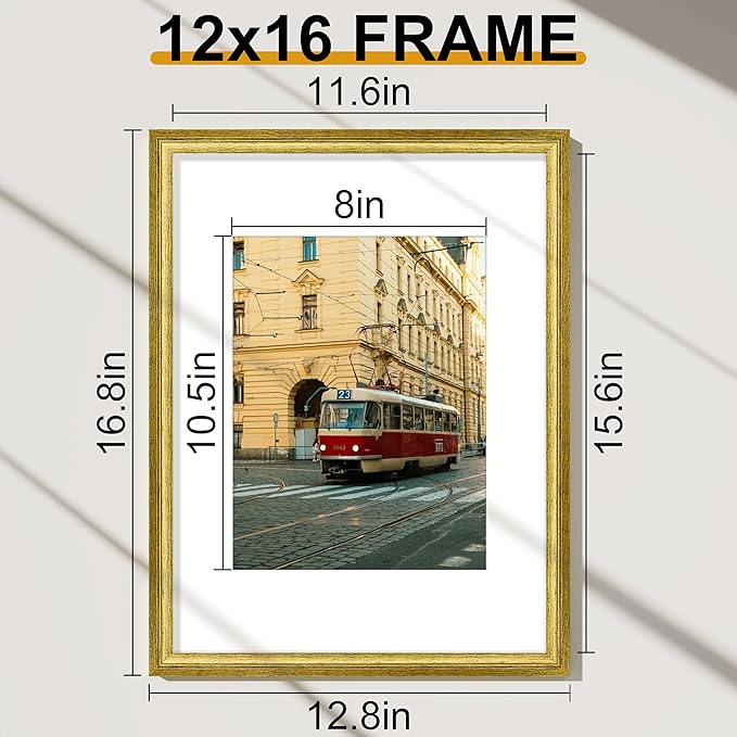 Vittanly 12x16 Picture Frames Set of 2, Ornate Vintage Photo Frame for Wall Mount, Display 8.5x11 Pictures with Mat or 12x16 without Mat, Rustic Gold