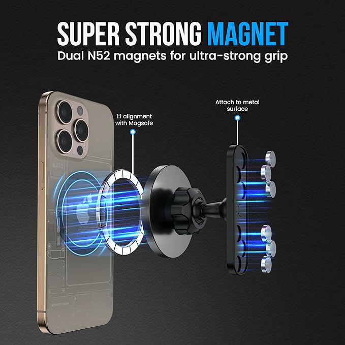 Magnetic Phone Holder for Gym with Dual-Sided N52 Super Magnets, Strong Magnetic Phone Mount for All Phones, Attaches to Metal Surfaces, Portable Gym Accessories for Men & Women, Secure Grip