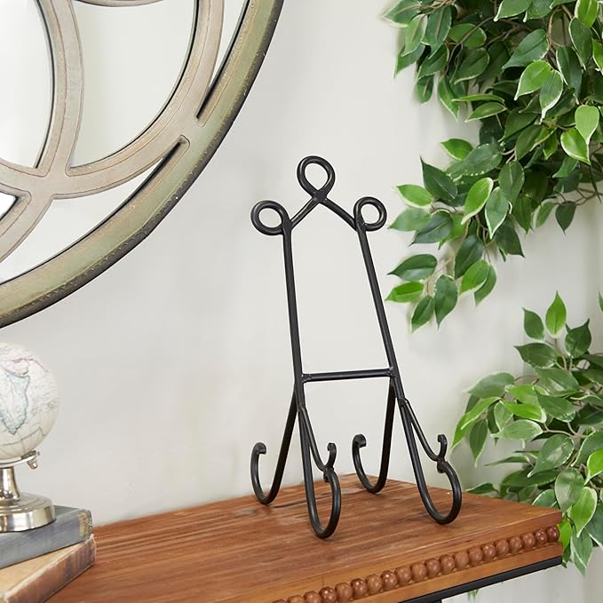 Deco 79 Metal Display Easel Scroll Tabletop Easel, Display Stand 6" x 10" x 14", Black