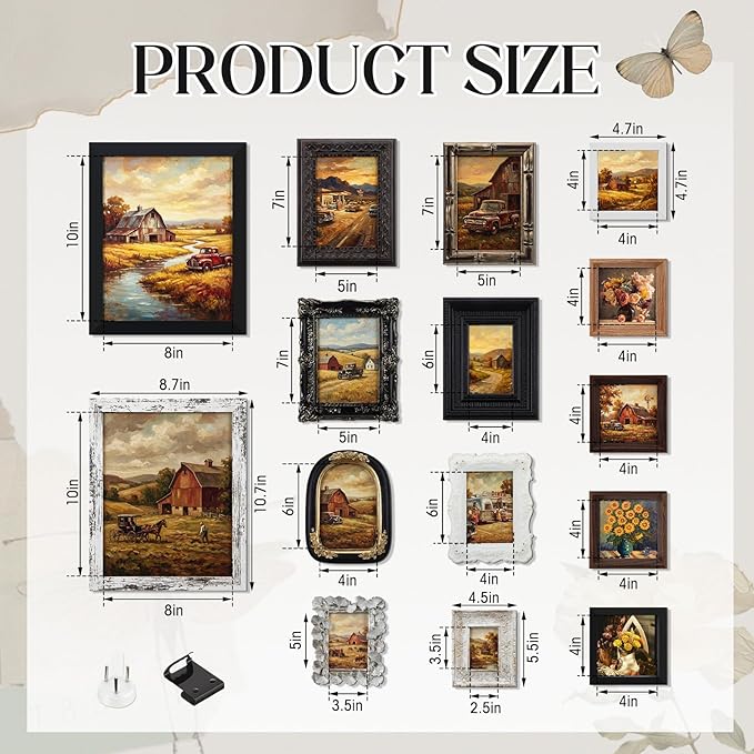 Kathfly 15 Pack Vintage Picture Frames for Wall or Tabletop Display Ornate French Country Frames Vintage Farmhouse Decor Antique Wall Art Set for Gallery Bedroom Living Room Decor (Retro in Black)