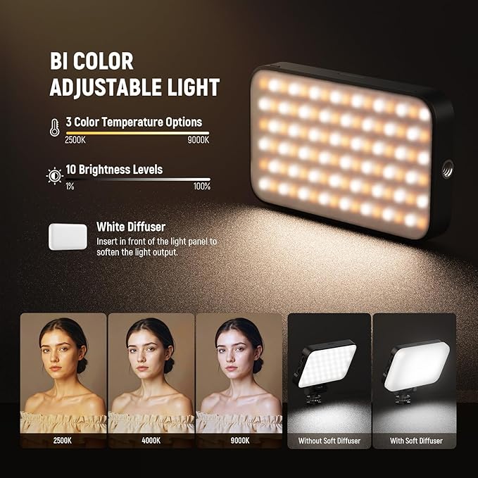 NEEWER Entry Level Version Phone Selfie Light for iPhone, 2500-9000K CRI80 2000mAh Rechargeable Plastic Clip on Makeup Streaming Recording Laptop Computer Video Conference Fill Lighting, N15