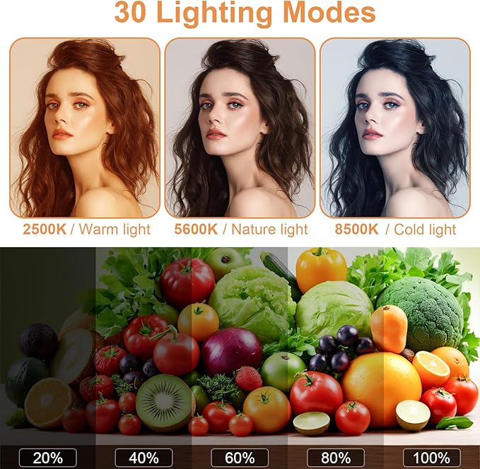 2-Pack LED Video Lighting Kit, Anautin 15W/1700Lux Photography Lighting with Tripod Stand, 2500-8500K Dimmable Streaming Light for Video Recording, Gaming, Podcast, Barber, Salon, TikTok, YouTube