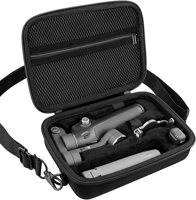 co2CREA Osmo Mobile 8/7P/7 Gimbal Stabilizer Hard Case - Waterproof Travel Storage Box with Custom Foam Insert & Mesh Pocket for DJI OM Mobile 7P Smartphone Gimbal, Accessories, Cables (Black Case)
