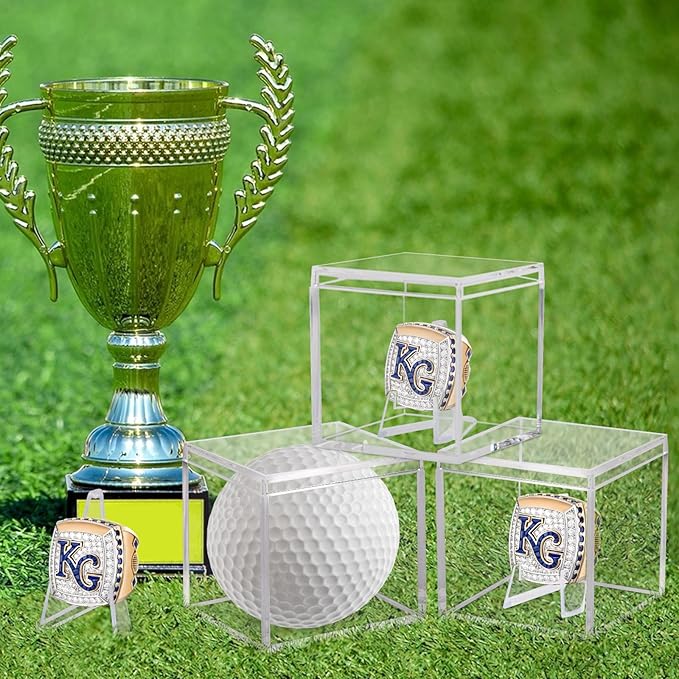 12 Pack Championship Ring Display Case Clear Acrylic Ring Case Display Box for Sports Baseball Softball Football Golf Single Ring Coin Holder Stand, 2.16 Inch