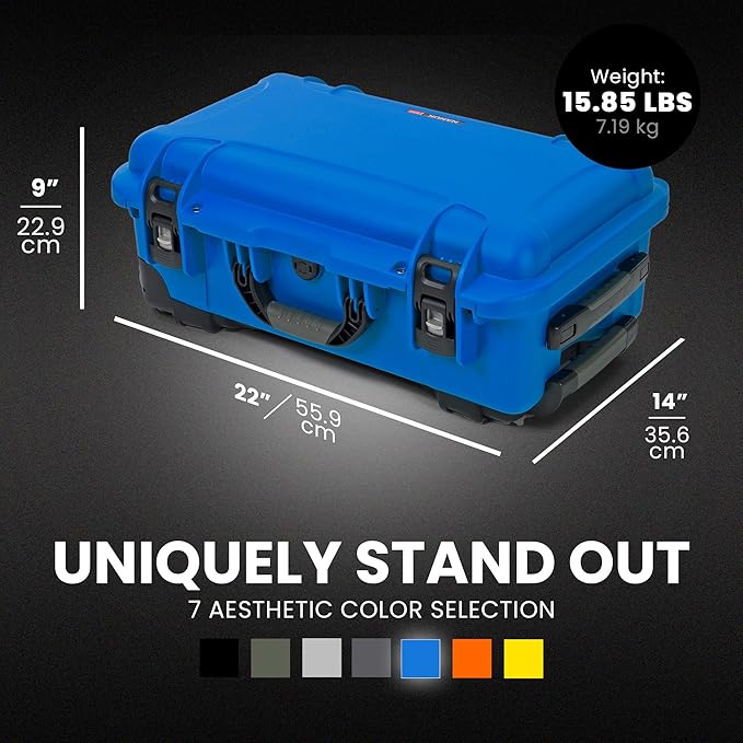 NANUK 935 Hard Case with Padded Divider – Waterproof Equipment Case with Wheels, 22” x 14” x 9” – Dustproof and Impact Resistant, Airline Carry-On Approved – Blue