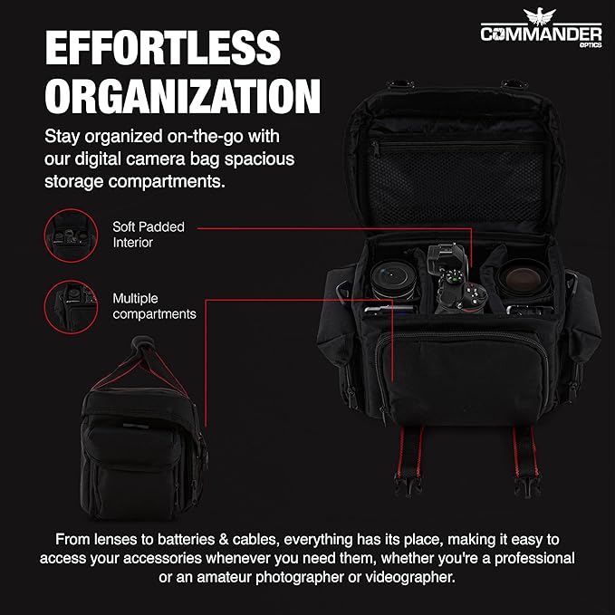 Large Camera Bag - Water Resistant, Soft Padded, Spacious Travel Bag for Canon EOS, Nikon, Sony & More DSLR Cameras/Camcorders Ample Storage and Protection for Your Equipment (Large)