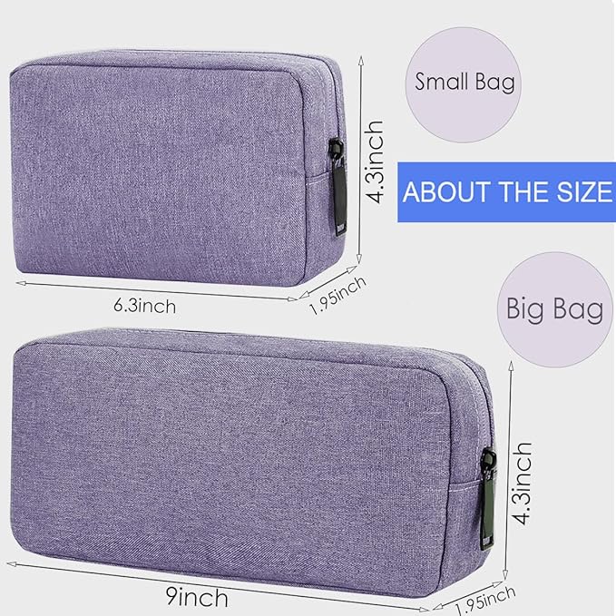 Small Cable Organizer Bag, Charger Organizer Case Pouch Travel Bag, Waterproof Electronics Accessories Case for USB, Cable, Cord, Charger, Phone, Power Bank, Earphone (Small-Purple)